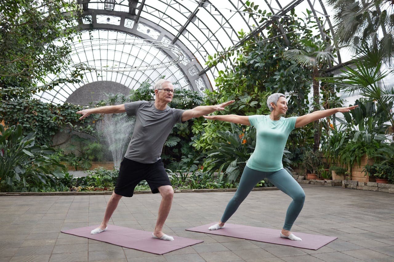 Elderly Couple Practicing Yoga