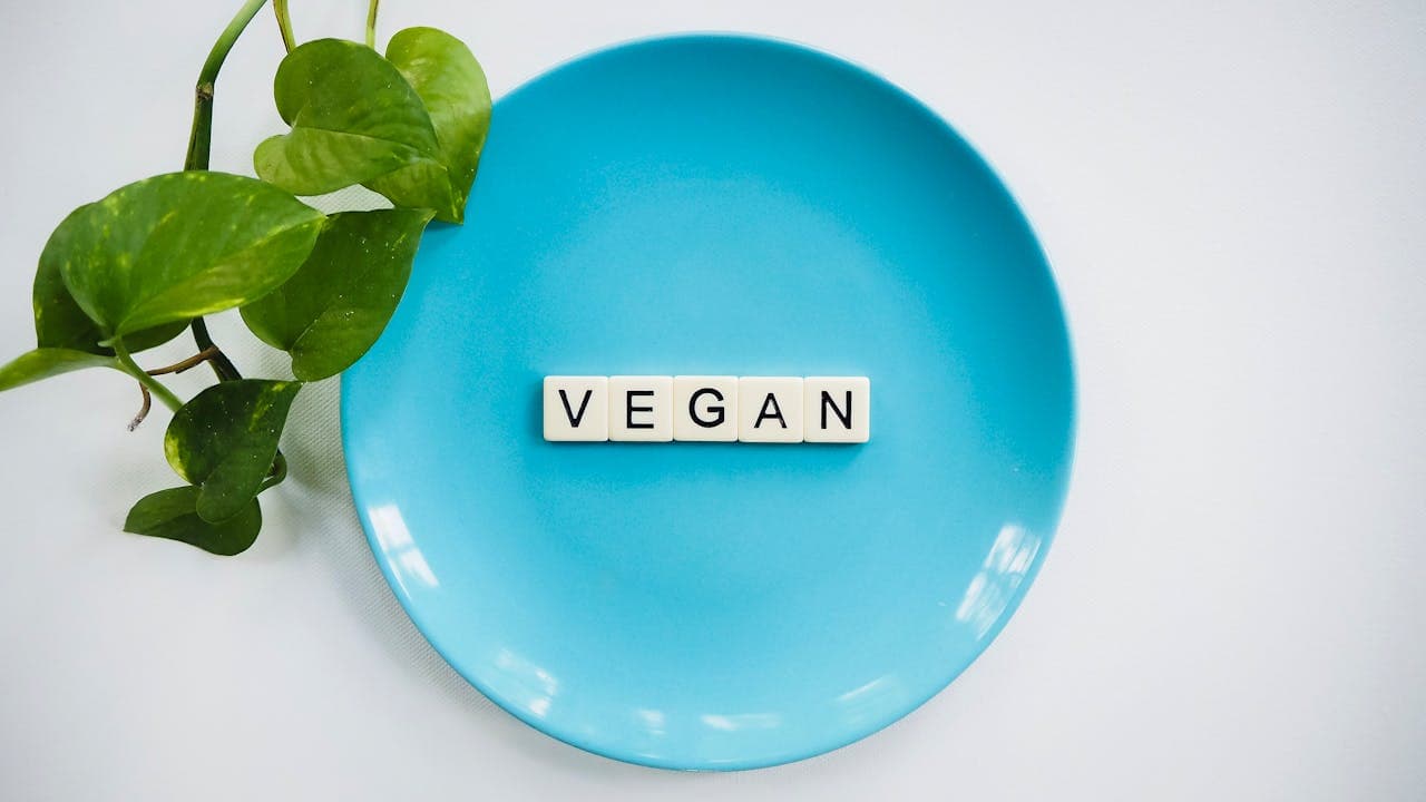 Scrabble Tiles in Blue Ceramic Plate: Vegan
